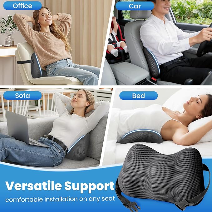 Lumbar Support Pillow, Memory Foam Back Cushion for Office Chair Car, Grey | Ergonomic Lower Back Support with Adjustable Strap, Breathable Removable Cover for Couch, Wheelchair and Daily Comfort - Image 7