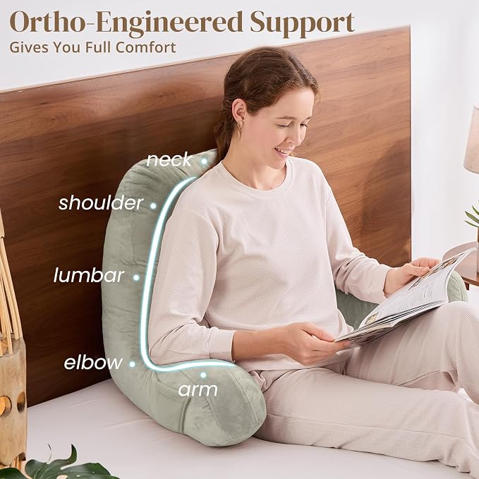 Sasttie Reading Pillow for Bed, Back Pillow for Sitting Up, Linen | 23" Backrest Support Cushion for Couch, Sofa, and Floor, Dorm Essentials, OEKO-TEX, Adjustable Down Alternative Fill - Image 4