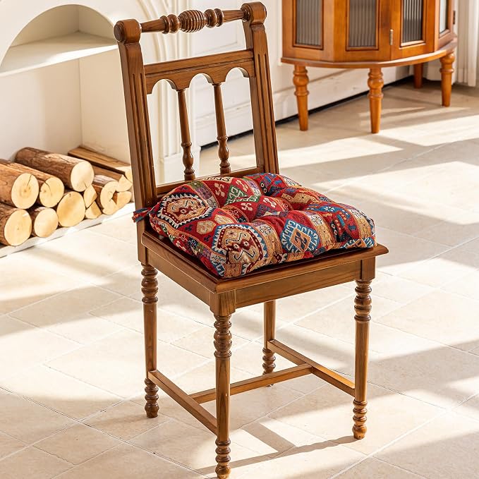 vctops Boho Chair Cushions with Ties U-Shaped Soft Comfortable Chair Pads Non Slip Seat Cushions for Indoor Dining Room and Kitchen Chairs (Pattern A,16"x16") - Image 3