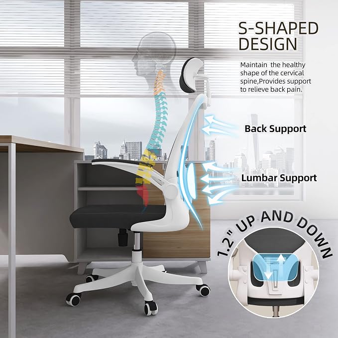 Monhey Office Chair, Ergonomic Office Chair with Lumbar Support & 3D Headrest & Flip Up Arms Home Office Desk Chairs Rockable Computer Chair Multi-Angle from 90° to 130° with 350LBS CapacityChair - Image 4