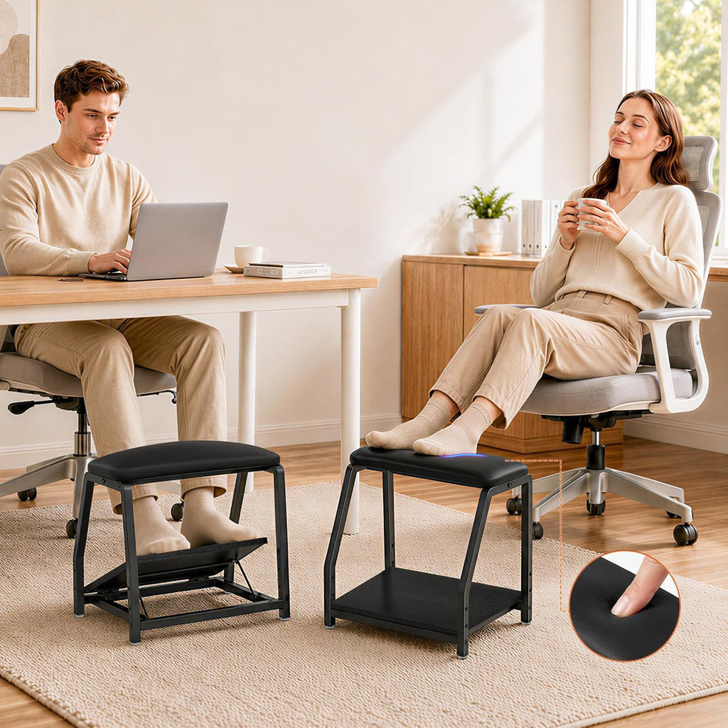Snughome Adjustable Double Step Footrest, 5 Angles & 3 Heights, Under Desk Foot Stool, Cushioned Top & Non-Slip Base, Ergonomic Foot/Leg Rest for Home Office Gaming - Image 2