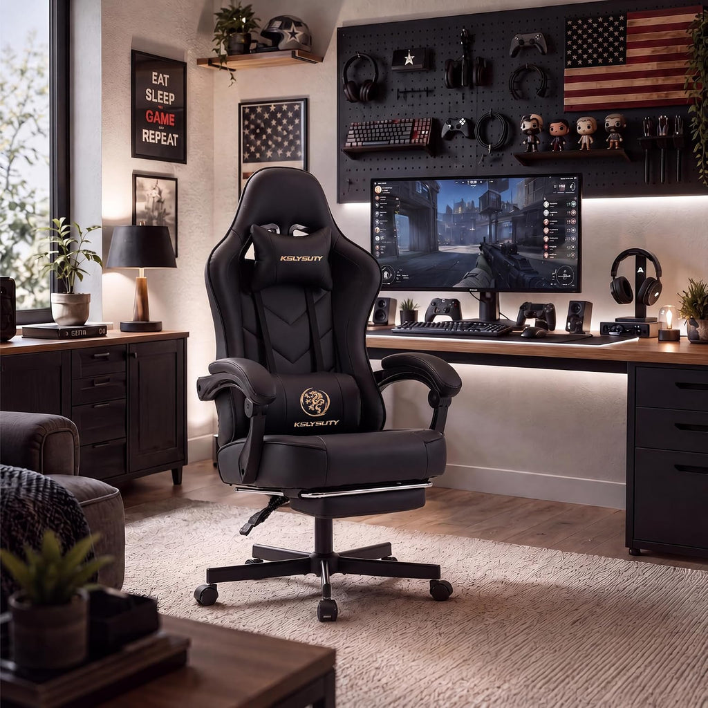 Desk Computer Gaming Chair - High Back Ergonomic Office Chair with Footrest and Lumbar Support, Swivel Comfy Home Gamer Video Game Chairs with Pocket Spring Cushion for Adults (Black) - Image 3