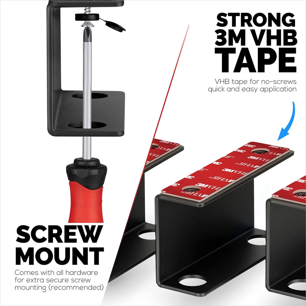 Under Desk Laptop Holder Mount For Desk, Adhesive & Screw In, Devices upto 1.5" Thick like Macbooks, Surface, Keyboard, Routers, Modems, Cable Box, Network Switch & More (Metal Black) By Brainwavz - Image 2