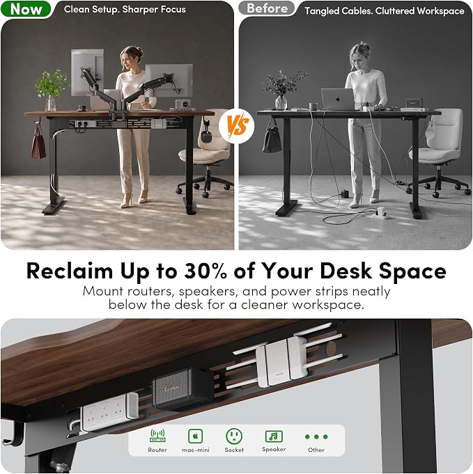 FEZIBO Electric Standing Desk with L-Shaped Crossbar & Cable Management System, 48 x 24 Inches Sit Stand up Desk, Adjustable Height Standing Desk for Home Office, Black Walnut - Image 4