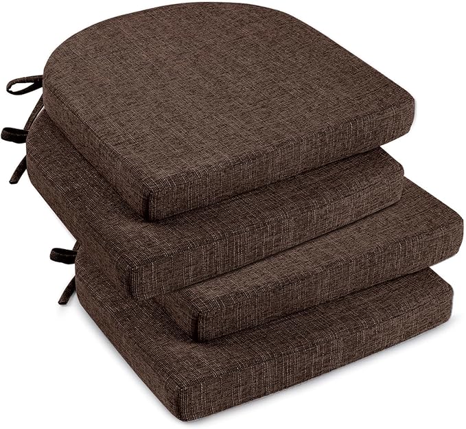 downluxe Indoor Chair Cushions for Dining Chairs, Soft and Comfortable Textured Foam Kitchen Chair Pads with Ties and Non-Slip Backing, 16" x 16" x 2", Brown, 4 Pack by Downluxe