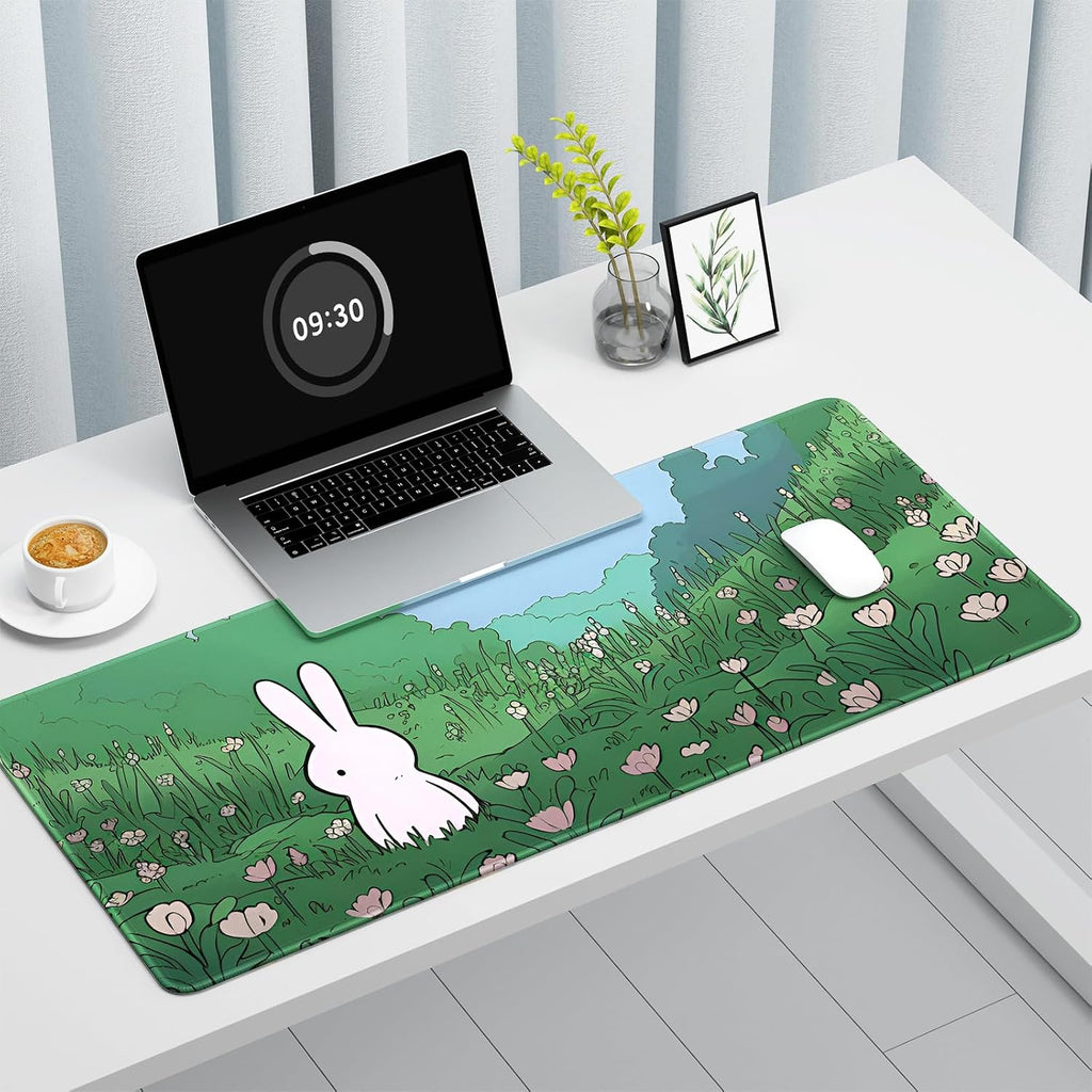 Ultra Large Gaming Mousepad, XXL Extended Full Size Desktop Matt for Keyboard, Laptop & Computer, 35.5 x 15.7 in, Anime Bunny Green Grass - Image 2
