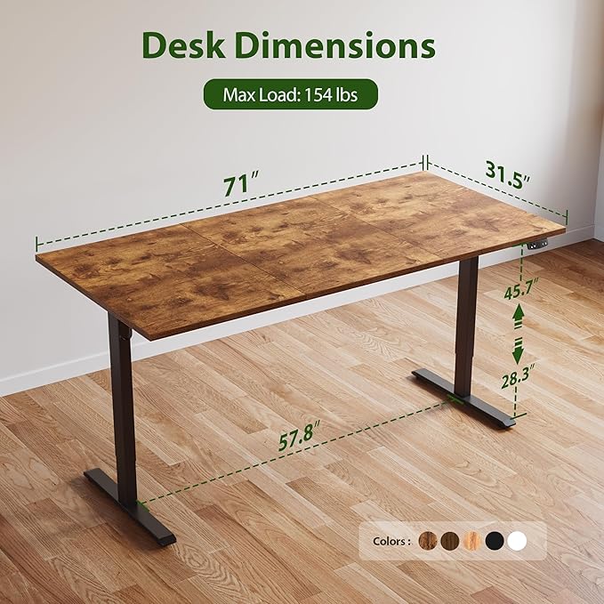 Agilestic 71*32 Inch Height Adjustable Electric Standing Desk, Rustic Brown | Sit Stand Up Computer Desk, Memory Presets, Stable Steel Frame,154 lbs, Easy Assembly, Splice Board, Long desk, Home Office - Image 3