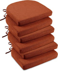 downluxe Indoor Chair Cushions for Dining Chairs, Soft and Comfortable Textured Foam Kitchen Chair Pads with Ties and Non-Slip Backing, 16" x 16" x 2", Orange, 6 Pack by Downluxe