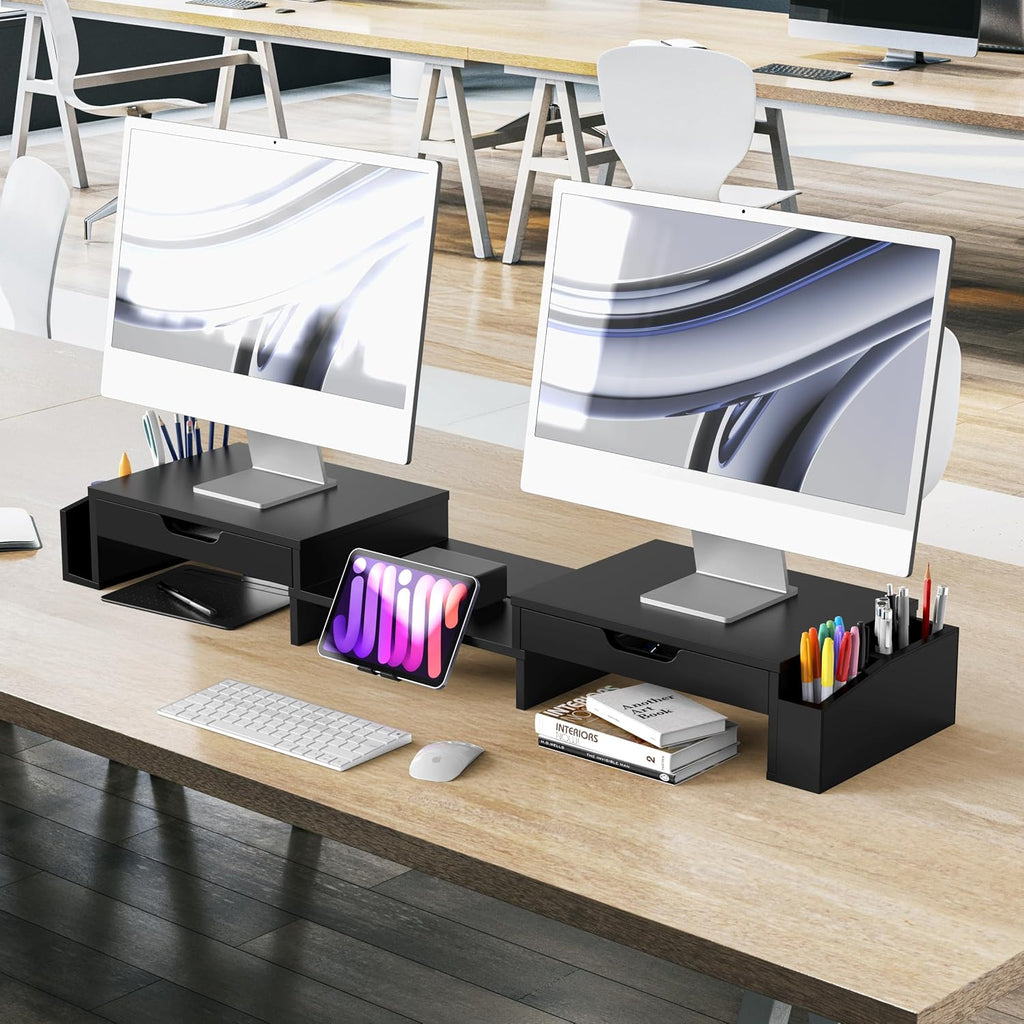 Simple Houseware Desk Dual Monitor Stand Riser with 2 Drawers, Black - Image 7