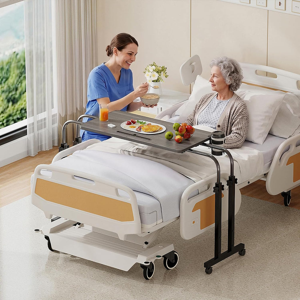 Recliner Table, Overbed Table with Wheels with Cup Holder, Over Bed Desk by LINGMI