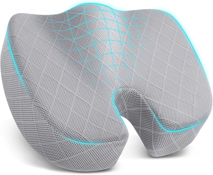 Memory Foam Office Chair Seat Cushion - Light Grey, X-Large | for Car Seat, Airplane, Desk Chair - Sciatica & Hip & Coccyx Pain Relief Cushion for Long Sitting Office Workers, Car Drivers by TushGuardSeatCushonsPillows