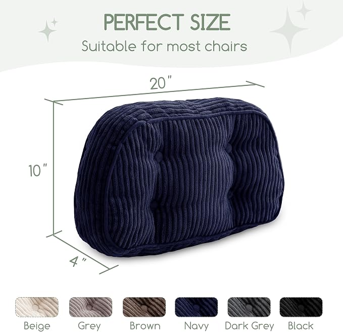 HIGOGOGO Lumbar Support Pillow for Recliner Chair/Accent Chair/Couch/Office Chair, Tufted Corduroy Back Support Cushion for Elderly, Recliner Cushions for Back Rest, Pain Relief, Reading, Navy - Image 2