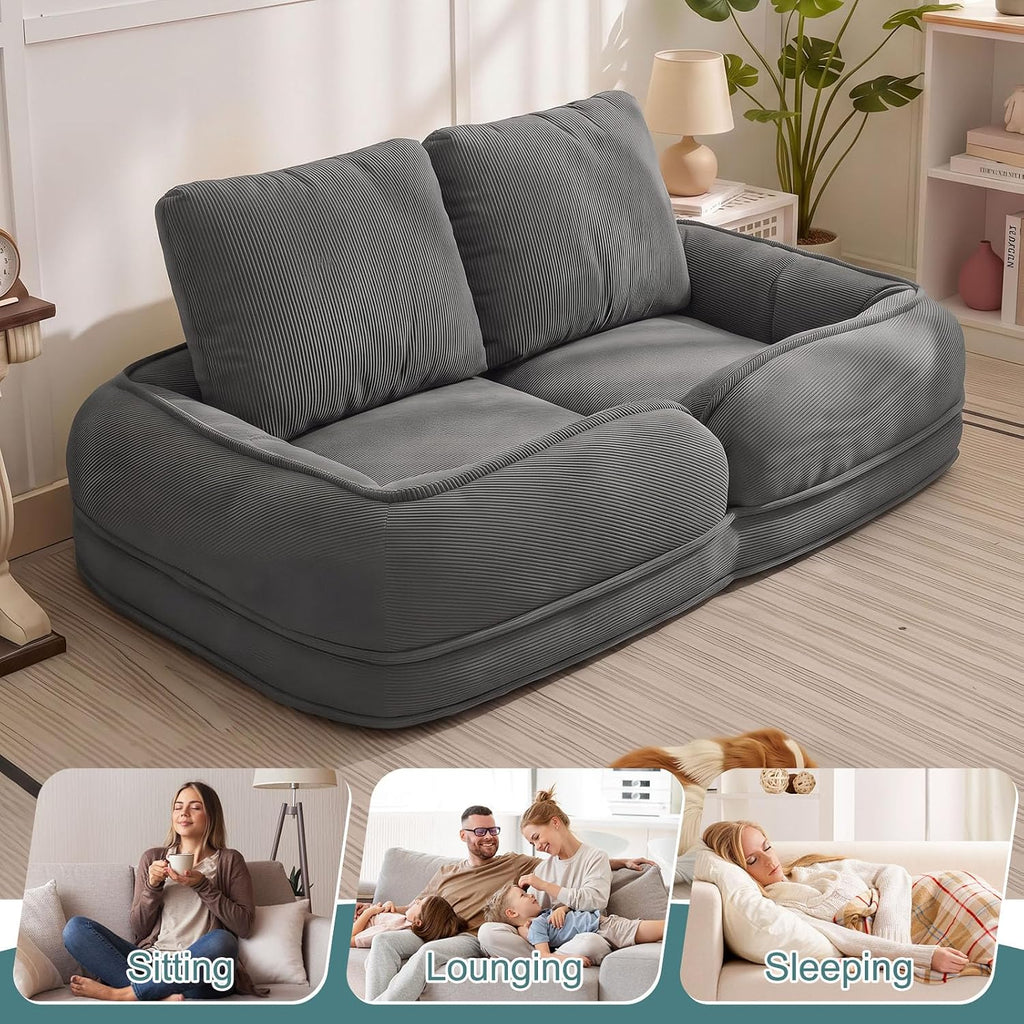 Human Dog Bed for Adults & Pets, 5-Position Adjustable Floor Chair, Convertible Lazy Sofa Bed with Metal Frame & 2 Pillows, Plush Gaming Lounge for Living Room Bedroom Office (Gray1) - Image 5