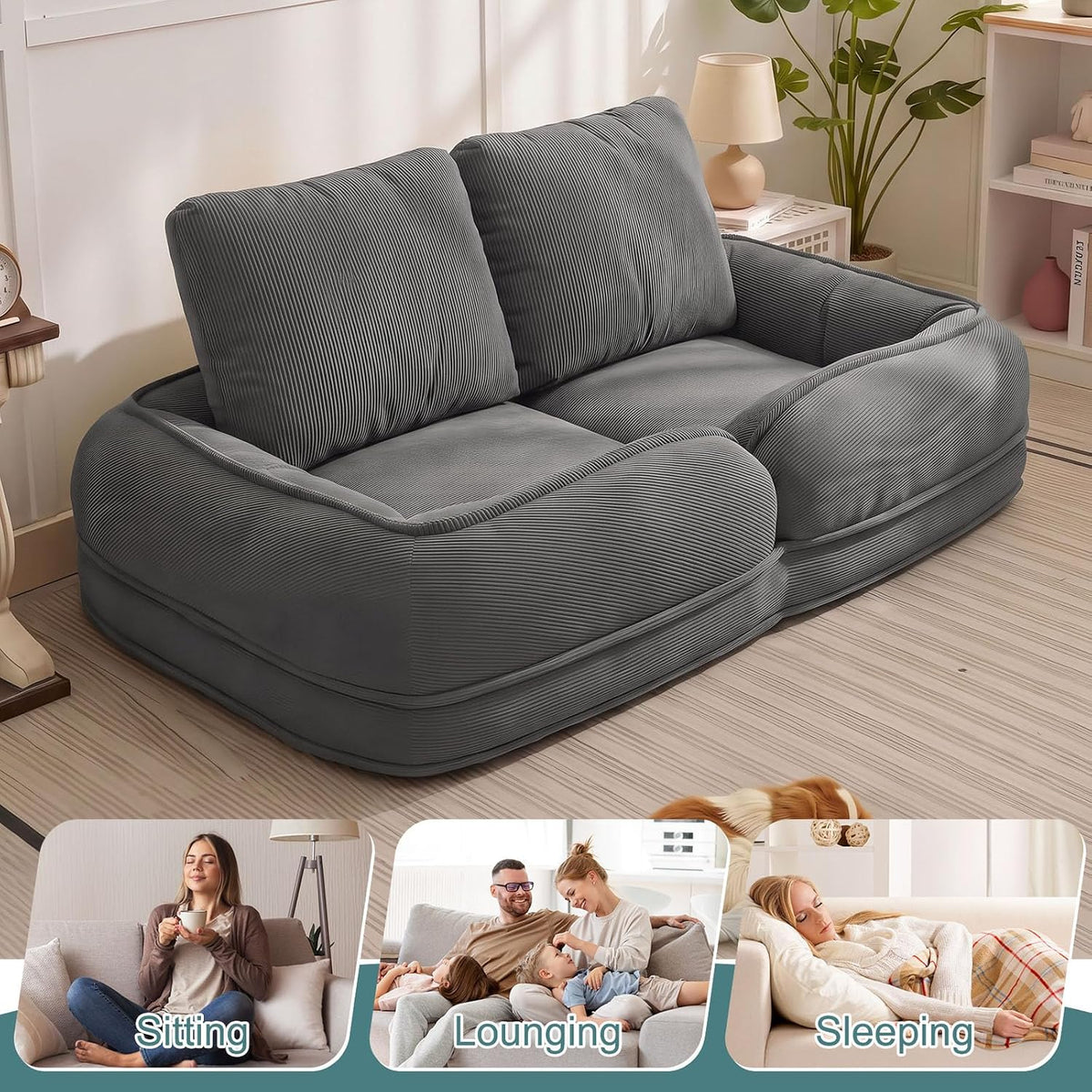 Human Dog Bed for Adults & Pets, 5-Position Adjustable Floor Chair, Convertible Lazy Sofa Bed with Metal Frame & 2 Pillows, Plush Gaming Lounge for Living Room Bedroom Office (Gray1) - Image 5
