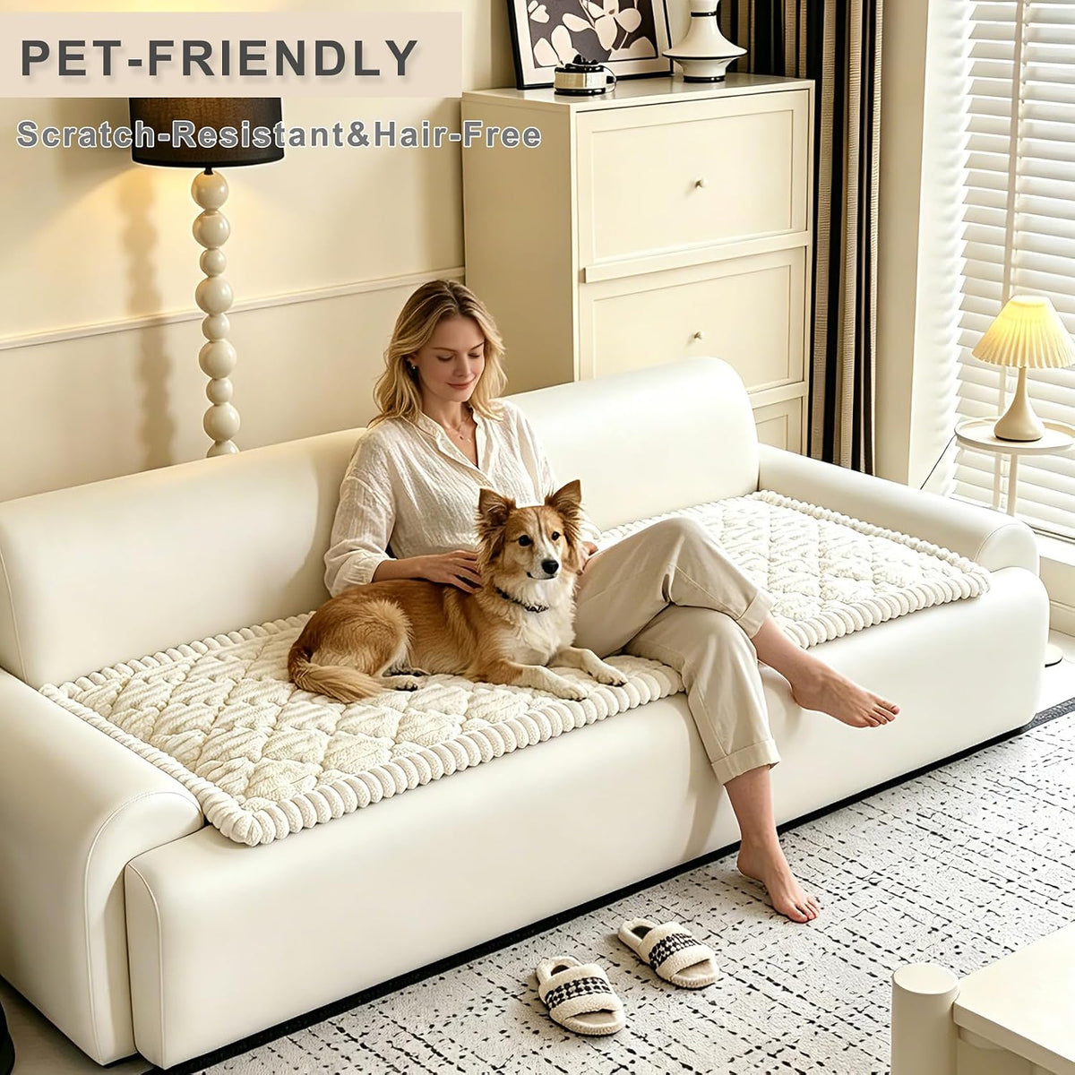 100% Waterproof Fuzzy Couch Cover for Dogs, Washable Non-Slip Pet Couch Covers for Sofa, Soft Thick Furniture Protector Sofa Slipcover Mat for Dogs (Beige, 27.5" x 59") - Image 6