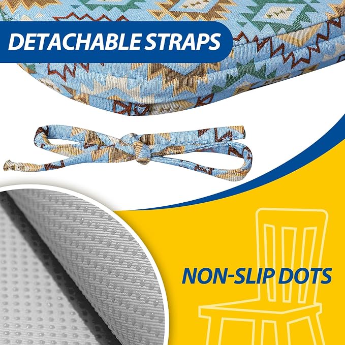 AAAAAcessories D-Shaped Chair Cushions, 2" Thick Dining Chair Pads with Ties and Removable, Machine-Washable Cover, 17" x 16", Set of 6, Geometric Blue - Image 5