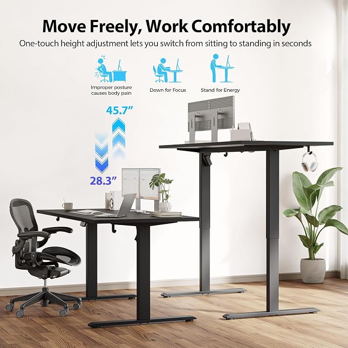 Agilestic 55 * 28 Inch Height Adjustable Electric Standing Desk, Black | Sit Stand Up Computer Desk, Extra Wide desktop, Memory Presets, Stable Steel Frame,154 lbs, Easy Assembly, Splice Board - Image 4