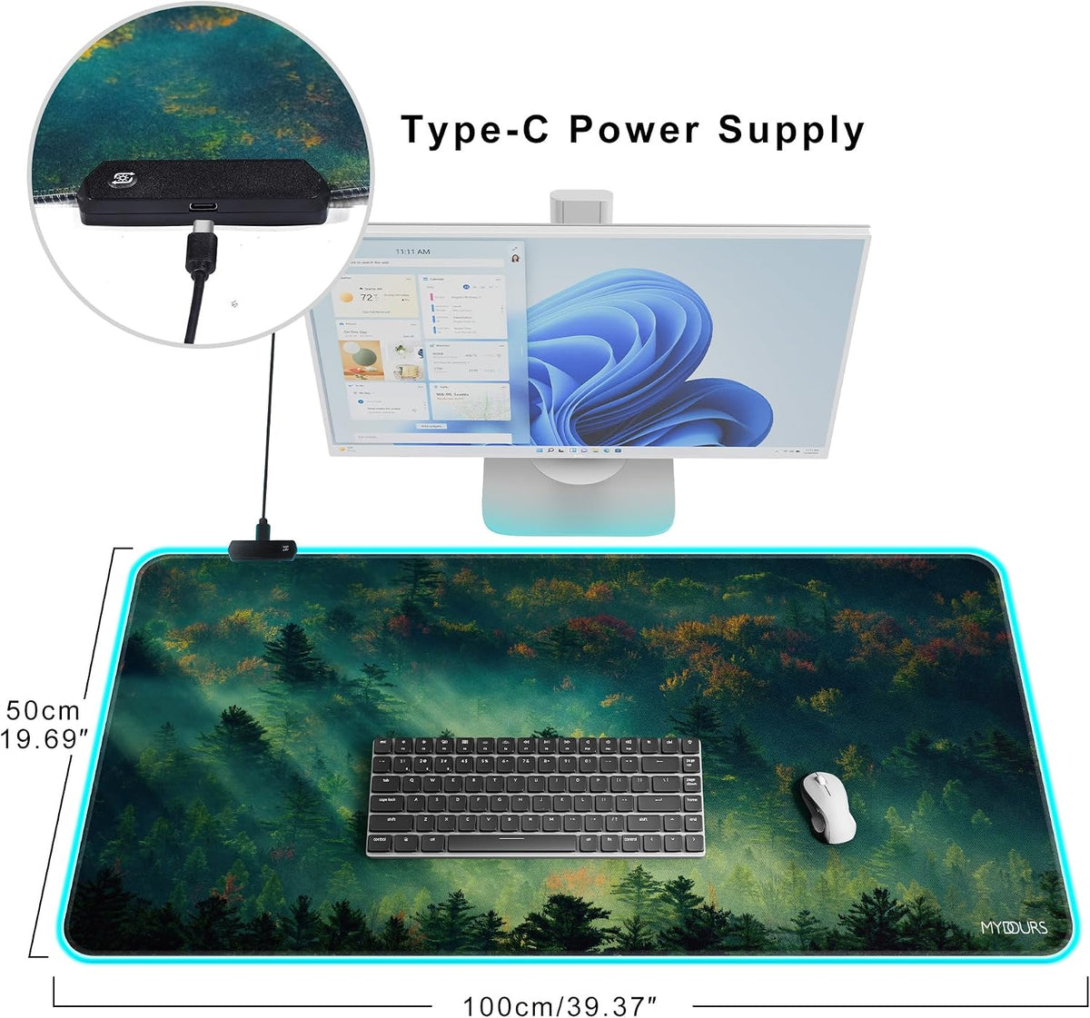 Mydours 40" x 20" RGB Gaming XXL Large Mouse Pad (Forest) - Image 2