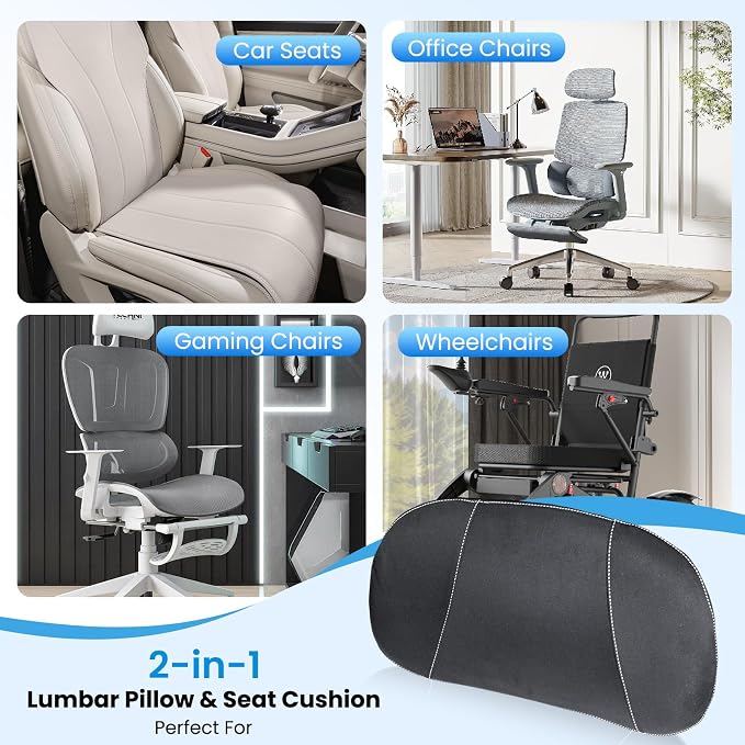 Car Lumbar Support Pillow for Driving, 2-in-1 Seat Cushion | Ergonomic Memory Foam for Driving Comfort, Improves Posture, Breathable Fabric, Fits Cars, Trucks & Office Chairs - Image 6