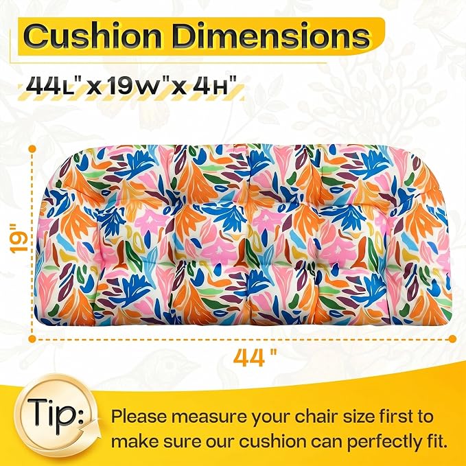 MAGIC ELEPHANT Outdoor Bench Cushion, Memory Foam Loveseat Cushion for Patio Furniture Wicker Chair, Settee Porch Swing Seat Cushion, 44 x 19 Inches (Multicolor Leaves) - Image 2