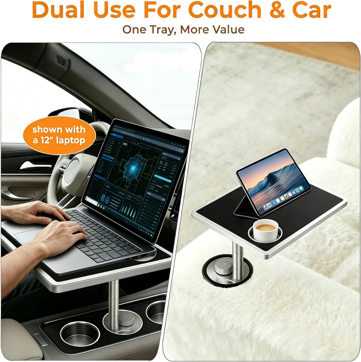 Sofa Arm Tray Table with 3-in-1 Cup Holder Phone Stand 360° Rotating - Image 5