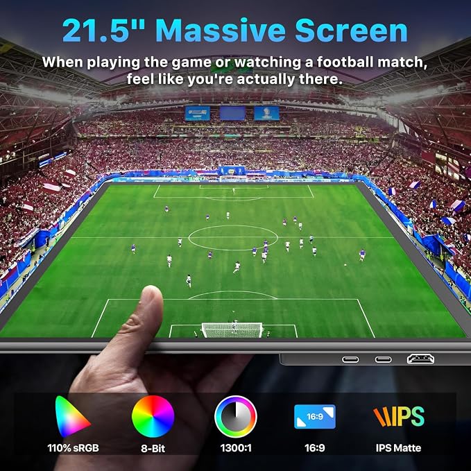 Upperizon Portable Monitor 21.5 inch FHD 110% sRGB 120Hz IPS HDR HDMI USB-C Travel Monitor for Laptop MacBook PC Surface PS5 Xbox, Large External Display with Kickstand & Speakers, VESA Compatible - Image 3