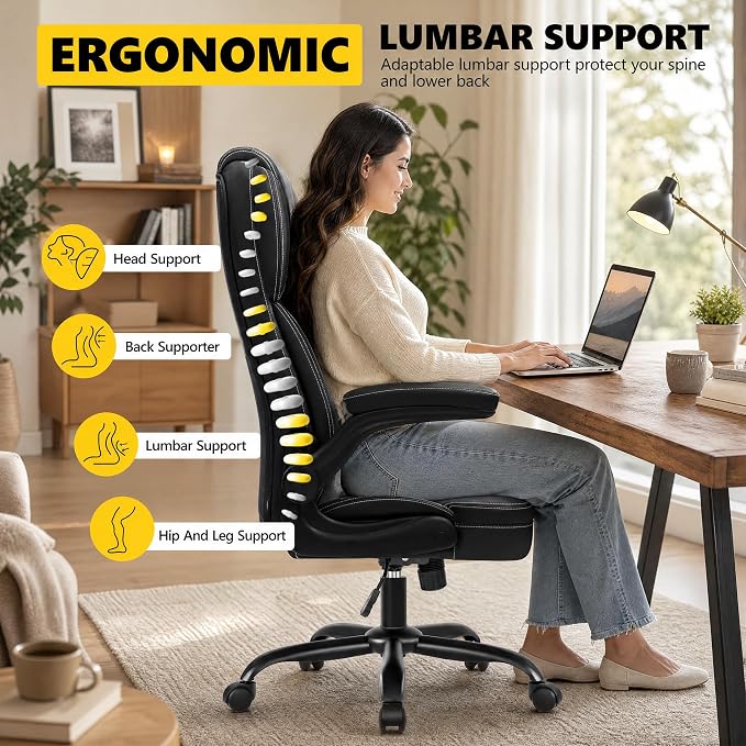 Ergonomic Office Chair, High Back Executive Leather Desk Chair, Black - Image 5