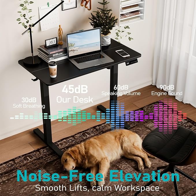 35" Electric Standing Desk, Small Sit Stand up Desk, Black | Height Adjustable Computer Desk for Home Office, Compact Work & Gaming Desk with Cable Management and Stable Steel Frame - Image 8