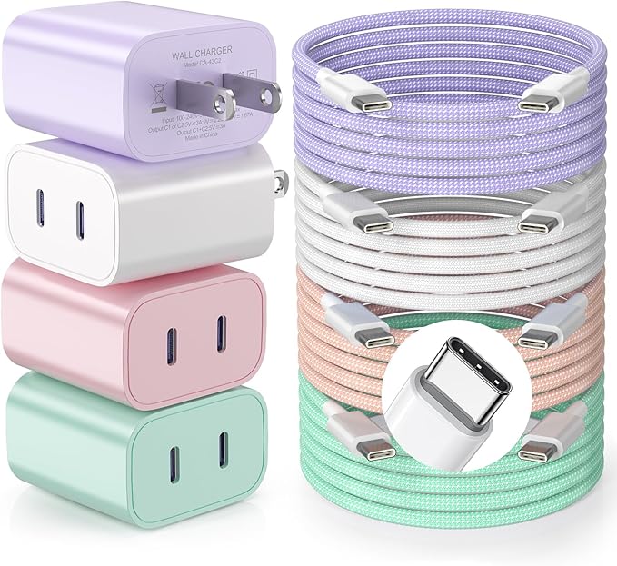 FONKEN for iPhone 17 16 15 Charger Fast Charging (4-Pack) 20W | Dual Port USB C Wall Charger Block with 6FT Type C Charging Cable for iPhone 17 16 Pro Max/Plus/Pro Max/iPad/Android Phone by FONKEN