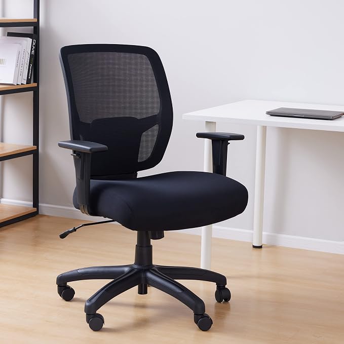 Amazon Basics Big and Tall Mesh Office Chair with Adjustable Armrests, Lumbar Support, Adjustable Height, 400lbs Capacity, Black - Image 2