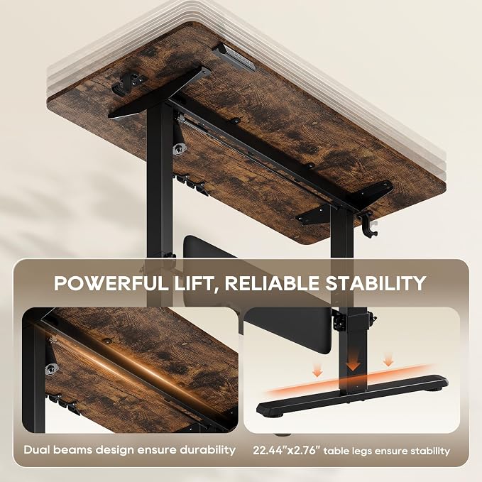 47" x 24" Electric Standing Desk with Adjustable Footrest, Rustic Brown | Height Adjustable Computer Home Office Gaming Desk with 3 Memory Presets & Child Lock, Adjustable Feet, Cable Management - Image 5