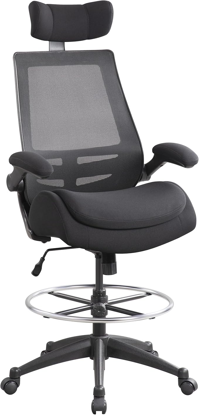 BOLISS Big and Tall Drafting Chair 400lbs High Back Dual Seat Cushion | Ergonomic Office Chair for Standing Desk, Double Thick Seat Cushion, Adjustable Foot Ring, Lumbar Support & Flip Up Armrests by BOLISS