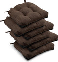 downluxe Indoor Chair Cushions for Dining Chairs, Tufted Overstuffed Textured Foam Kitchen Chair Pads with Ties and Non-Slip Backing, 15.5" x 15.5" x 4", Brown, 6 Pack by Downluxe