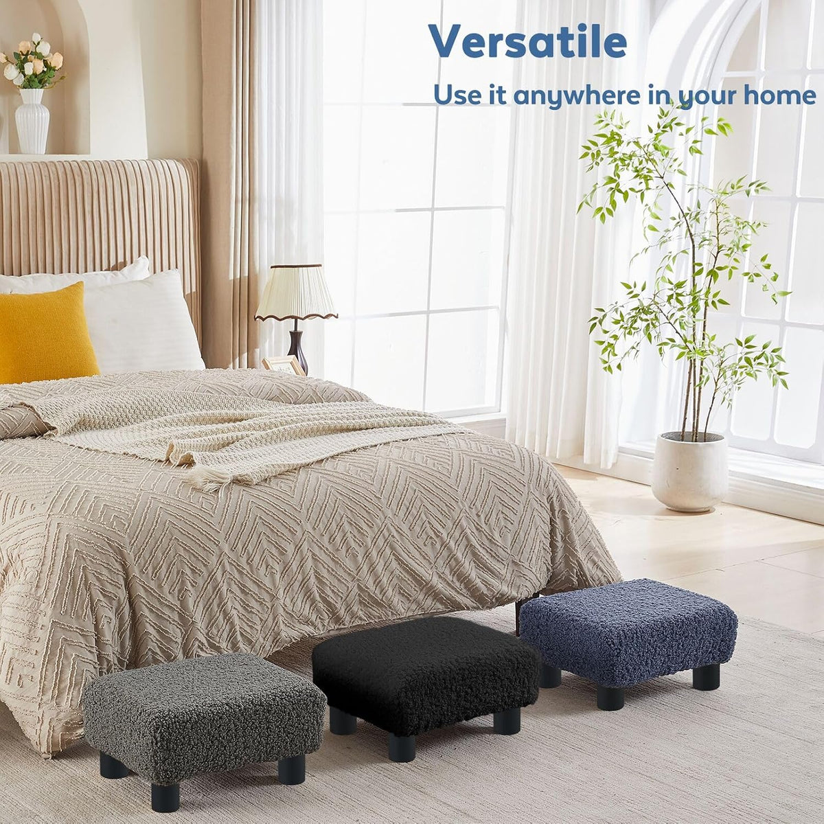 BRIAN & DANY Small Foot Stool Ottoman, Footstool with Legs, Sherpa Foot Rest for Couch, Foot Stools Small for Living Room, Bedroom and Office, Coal Black - Image 8