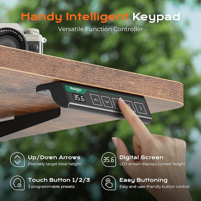 Huuger 71 x 30 Large Electric Standing Desk, Height Adjustable Computer Desk, 29.5" Deep Desktop, Stand up Gaming Office Table with 2 Hooks, 3 Preset Heights, for Home Office, Rustic Brown - Image 6