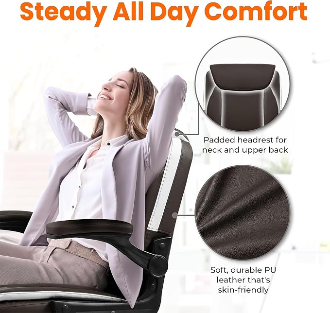 NEO CHAIR PU Leather Office Desk Chair with Adjustable Arms, Brown | Ergonomic Mid Back Computer Desk Chair Comfy with Wheels Swivel Rolling for Home Office Gaming Study - Image 4