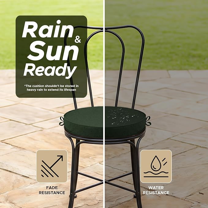 Outdoor Round Chair Cushions 18 Inch, Set of 2, Olive Green | Fade-Resistant, Water-Resistant, Bistro Chair Seat Pads for Porch Garden Balcony Patio Furniture Stools, Non-Slip Bottom - Image 3