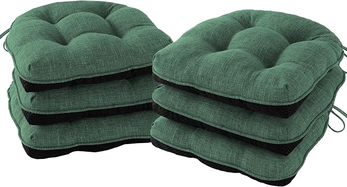 IPYNBAP Chair Cushions for Dining Chairs Set of 6, Kitchen Chair Cushions, Chair Pads with Ties Non Slip Backing, Christmas Room Decor, Tufted Memory Foam Seat Cushion 6 Pack, 15.5x15.5x4, Dark Green by IPYNBAP