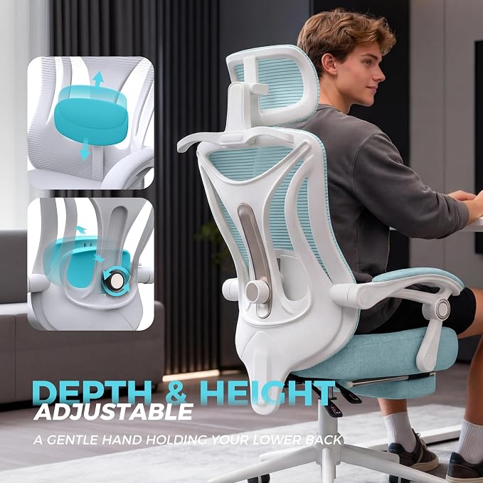 CYKOV Ergonomic Office Chair, Reclining, Footrest, Adjustable Lumbar, 350LB | 4-Way Headrest (4.72" + 60°), 2-Way Lumbar (2" + 1.18"), 90-135° Recline, Breathable Mesh, Gaming & Office, 5-Year Warranty - Image 3