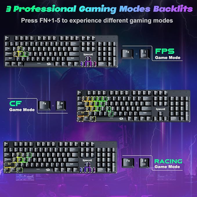 Redragon Mechanical Gaming Keyboard Wired, 11 Programmable Backlit Modes, Hot-Swappable Red Switch, Anti-Ghosting, Double-Shot PBT Keycaps, Light Up Keyboard for PC Mac - Image 7