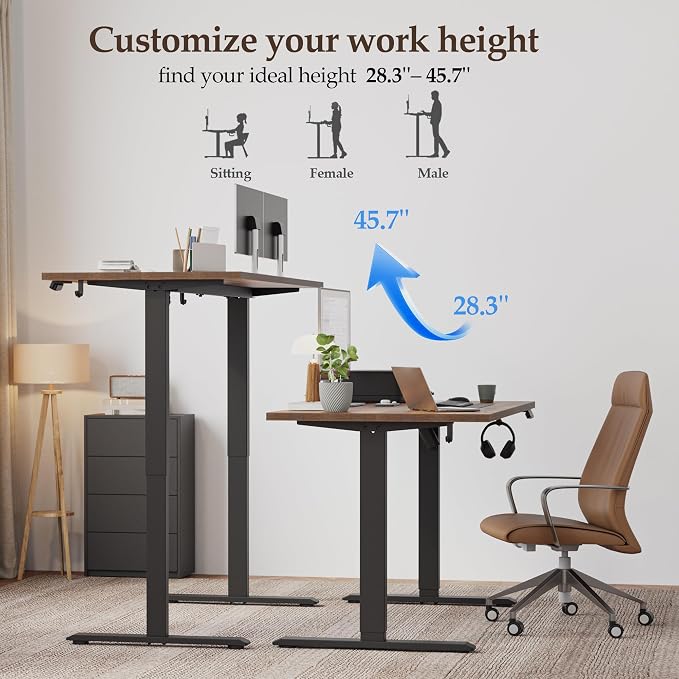 Klicelor 55 Inch Large Electric Standing Desk, Height Adjustable Office Desk, Sit Stand Up Computer Gaming Desk with Memory Preset, Two-Piece Desktop, Rustic Brown - Image 6