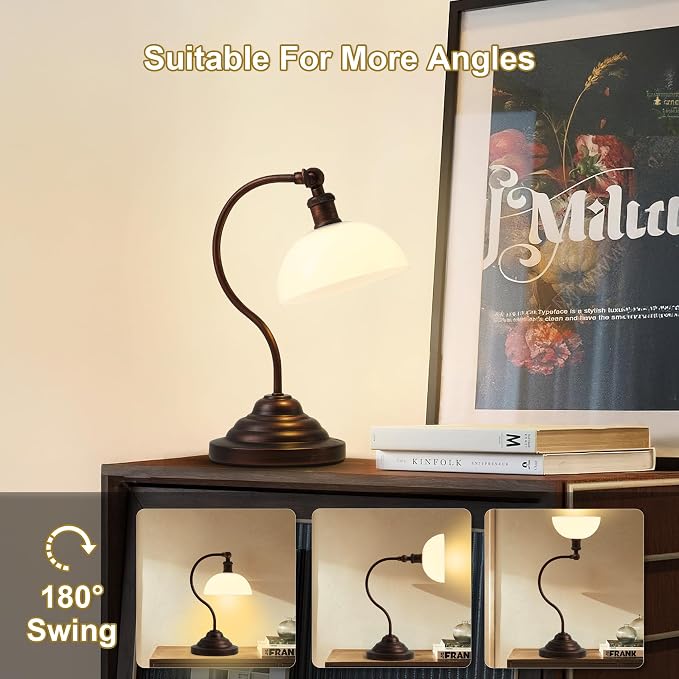 KARTOOSH Cordless LED Table Lamp Set of 2, Battery Operated Desk Lamps with Swing Arm & Plastic Shade, Vintage Small Rechargeable Dimmable Light for Bedroom, Living Room, Nightstand, Oil Rubbed Bronze - Image 5