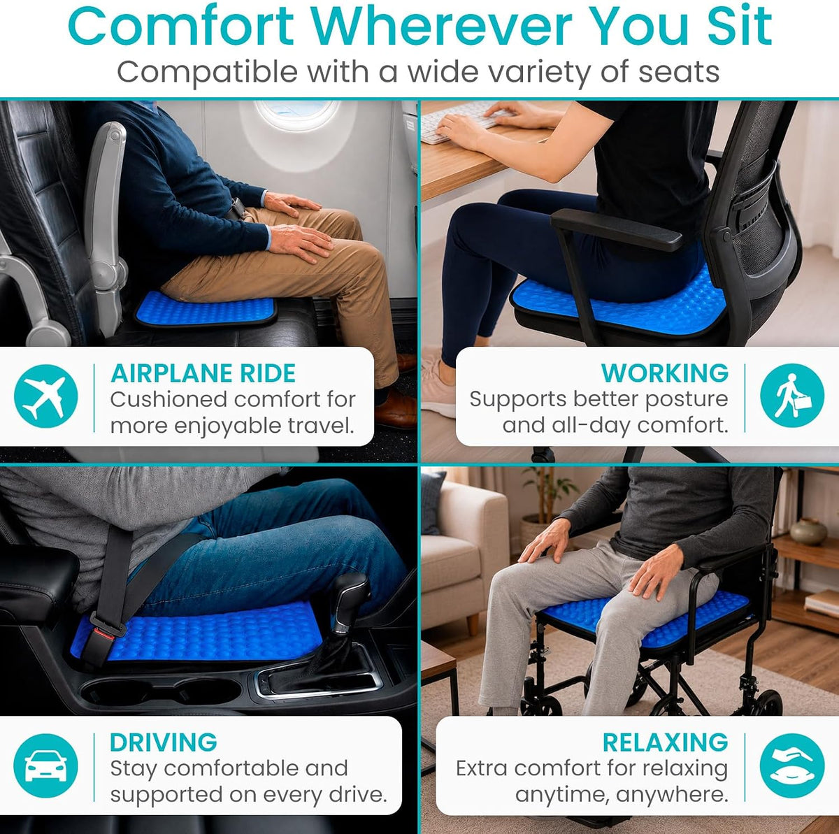 Vive Cooling Gel Seat Cushion - for Coccyx, Sciatica & Tailbone Pain Relief - Image 6