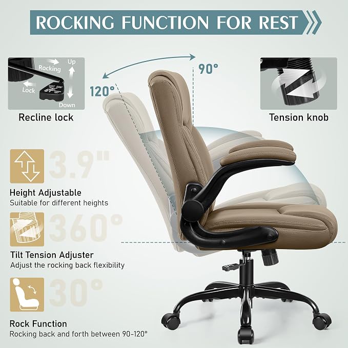 Leather Office Chair, PU Home Computer Desk Chairs with Ergonomic Back Support, 360°Swivel Free，Small Gaming Chair with Wheels and Adjustable Armrests, for Short People Use - Image 7