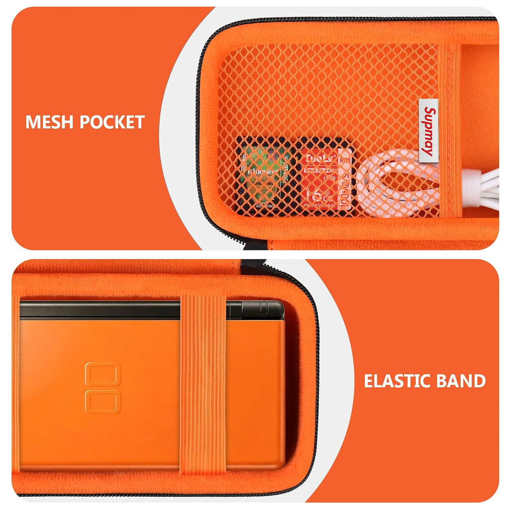 Supmay Hard Carrying Case Compatible with Nintendo DS Lite NDSL, Gameboy Advance Games Storage Holder Travel Bag with Mesh Pocket for USB Charging Cable, Stylus, Earphones, Game Cartridge, Orange - Image 4