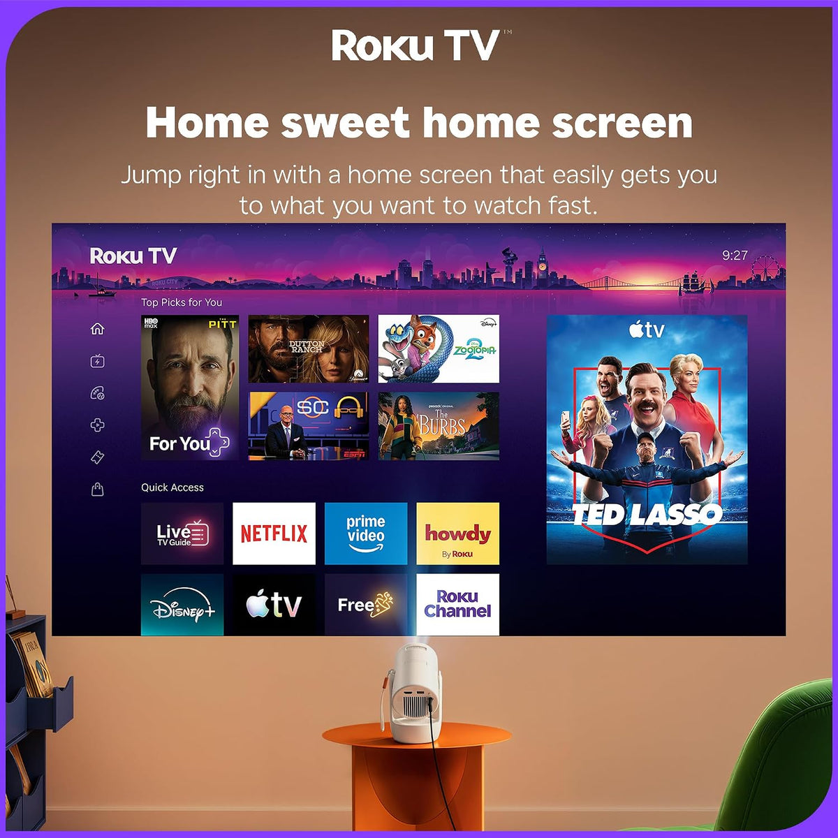 Aurzen Roku TV E1R Smart Portable Mini Projector Bundle with Aurzen Ceiling Projector Mount Bracket - Image 5