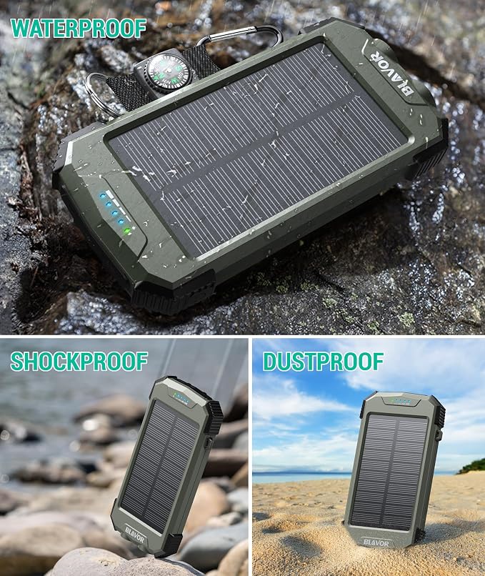 BLAVOR Solar Power Bank 10,000mAh, Portable Wireless Charger, 20W Fast Charging External Battery Pack with USB C for Cell Phones, Solar Panel Charging with Dual Flashlight for Camping - Image 6