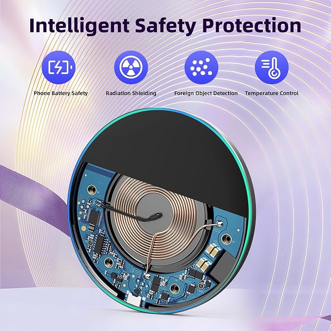 Wireless Charger Compatible with iPhone 17 16 15 14 13 12 11 Pro Max/Mini/Plus/XR/X/8, 15W Max Fast Wireless Charging Pad Mat for Samsung Galaxy S23/S22/S21/S20/S10, Galaxy Buds - Image 8