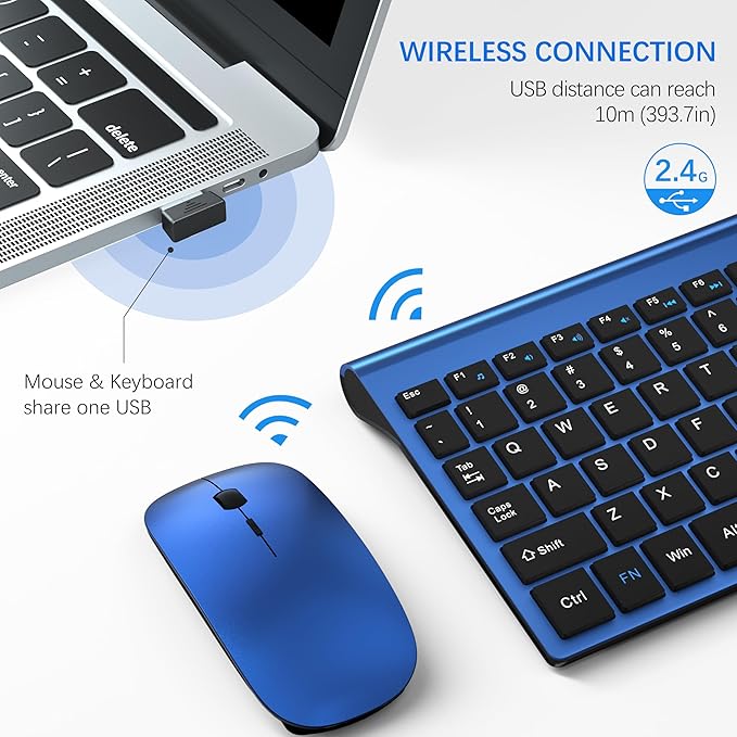 Wireless Keyboard and Mouse Ultra Slim Combo, TopMate - Blue Black | 2.4G Silent Compact 2400DPI Mouse and Scissor Switch Keyboard Set with Cover, Batteries Included, for PC/Laptop/Windows/Mac - Image 3