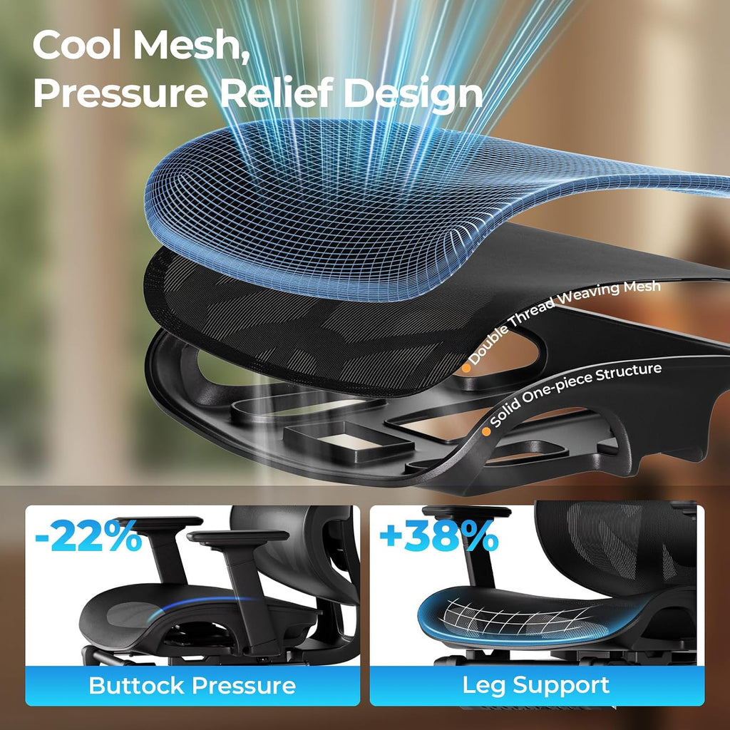 HLDIRECT Ergonomic Office Chair with Footrest, 135° Recline&Lumbar Support - Image 7